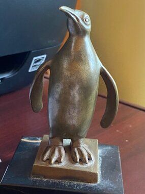 ANTONIN MARA Bronze Penguin 4-1/4", Marble Base - Very Rare, Lost Wax Mold